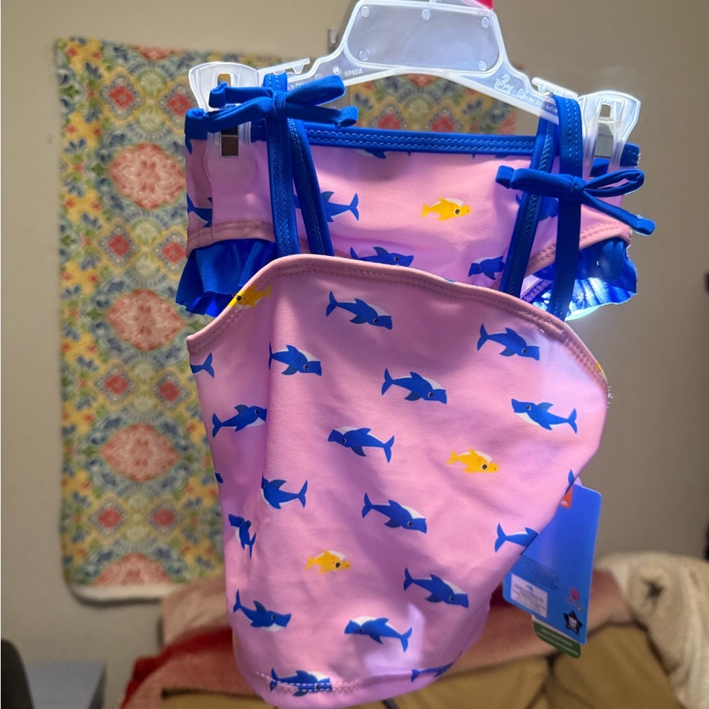 Kids Pink and Blue Shark Print Swimsuit Size 18 Months Only (2) Available